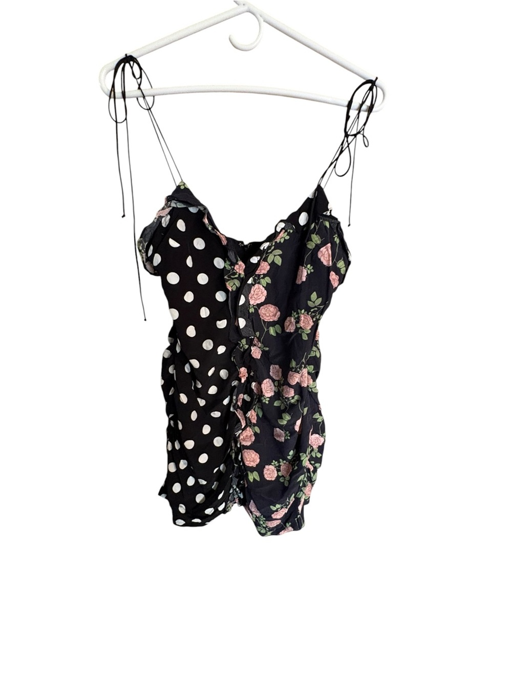 For Love & Lemons Mochi Shirred Minidress Mixed Print Polka Dot Floral M